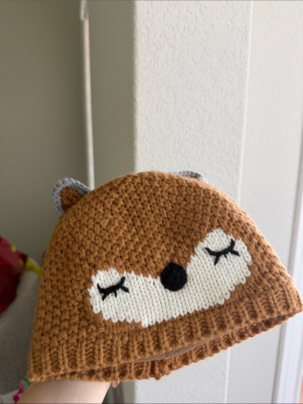 Cost Plus World Market Knit Fox Beanie in Rust and Brown